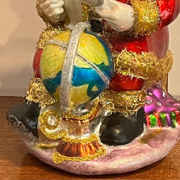 Mark Roberts Glass Ornament Santa with Magnifying Glass and Globe - Picture 3 of 7